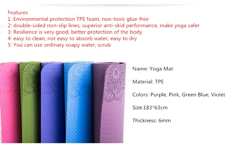 Двухсторонний Противоскользящий 6 мм TPE коврик для йоги фитнес-коврик для йоги гимнастический коврик с гимнастикой Коврик для йоги балансировочный коврик 183*61 см