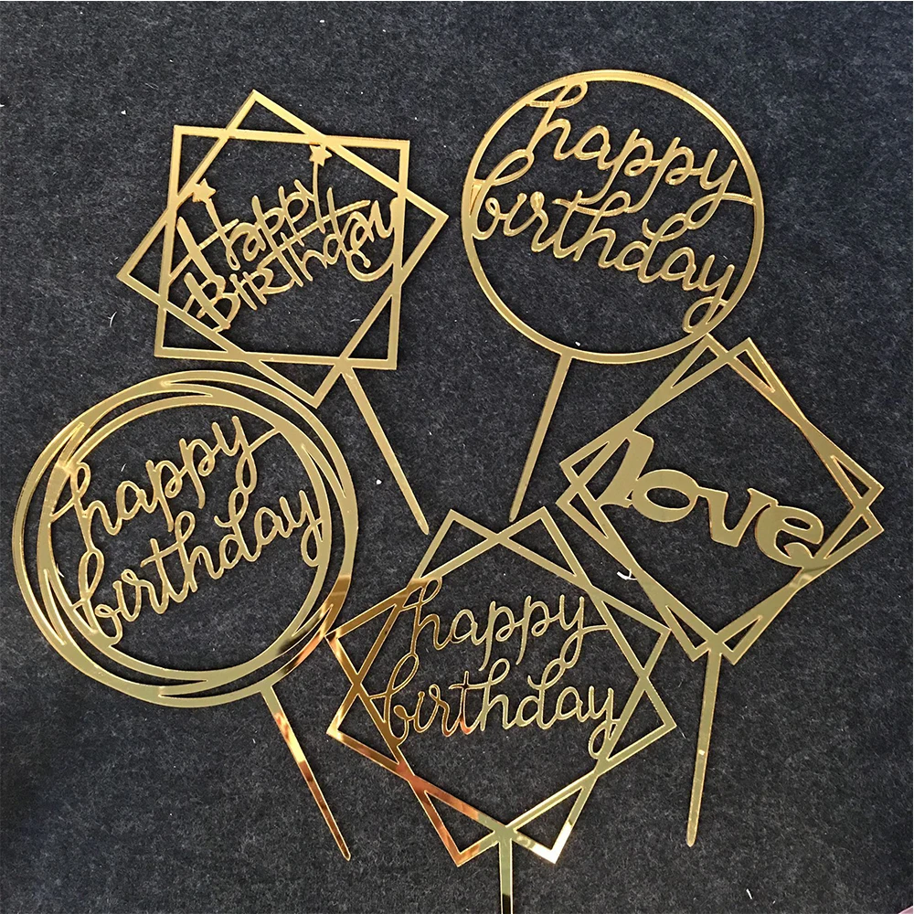 

YORIWOO Happy Birthday Acrylic Cake Topper Love Flag Cake Topper For 1st Birthday Cake Decoration Baby Shower Favor Cupcake Gold