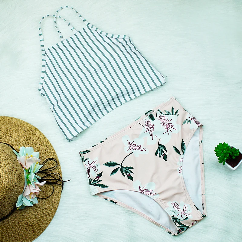 

Bikini 2019 New Sexy High Waist Bikinis Swimwear Women Swimsuit Push Up Bikini Set Bathing Suit High Neck Summer Beach Wear Pink