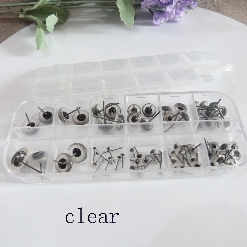 

70pcs/lot clear 3/4/5/6/7/8/9/10/11/12mm mix size glass pin toy eyes for diy doll findings