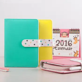 

AGIE Cute Leather Notebook Kawaii Colorful A6 Spiral Planner Agenda School/Office Ring Binder Personal Filofax Diary Sketchbook