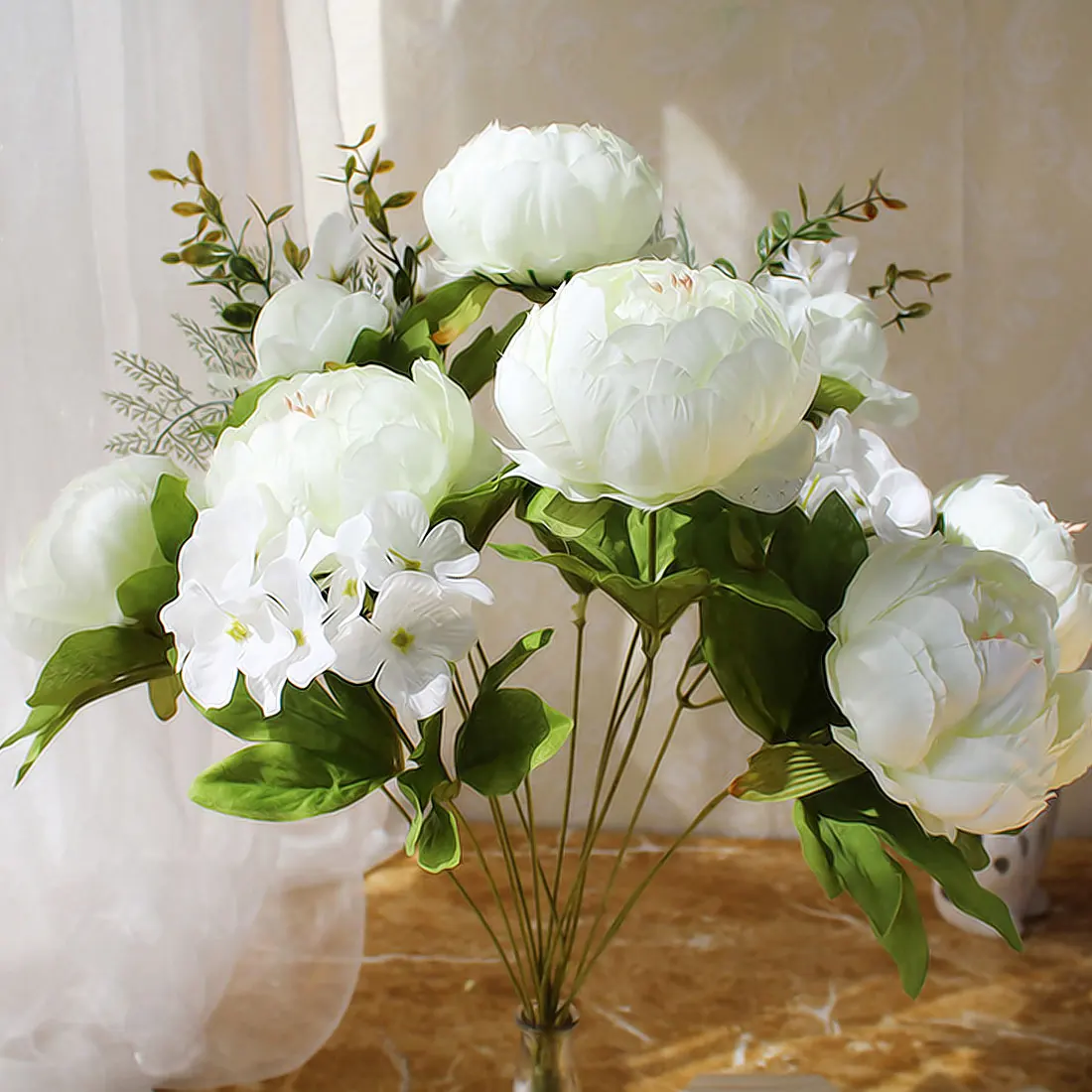 1 букет Европейский красивый свадебный мини-пион цветок из искусственного шелка Букет цветов для невесты дома декоративные искусственные цветы - Цвет: White 2