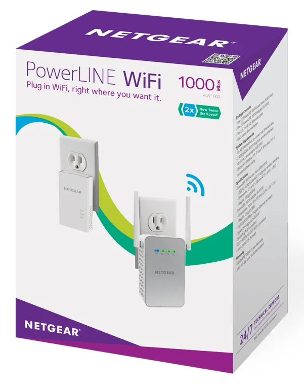 Netgear PowerLINE 1000(PLW1000-100NAS) точка доступа и адаптер, Розничная коробка! 802.11ac 1000 Мбит/с 1 Gigabit RJ-45