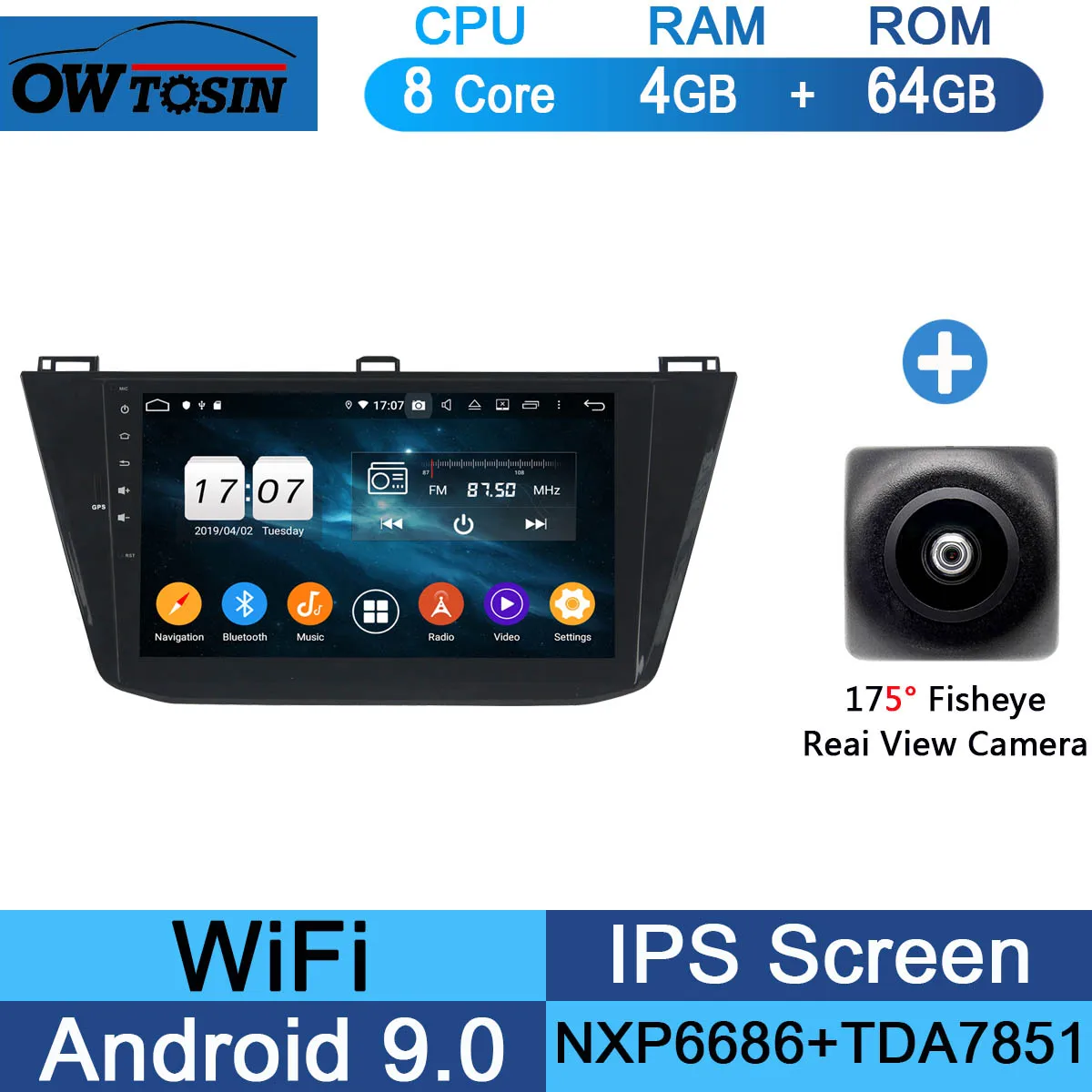 10," ips 8 ядерный 4G+ 64G Android 9,0 автомобильный dvd-плеер для Фольксваген Tiguan L gps навигация радио попугай BT DSP - Цвет: 64G Fisheye Camera