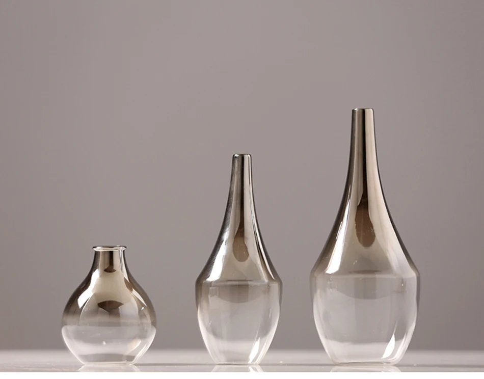 Современная стеклянная ваза оригинальность серебристо-серые сухие цветы настольные маленькие вазы стеклянный контейнер свадебное украшение для дома