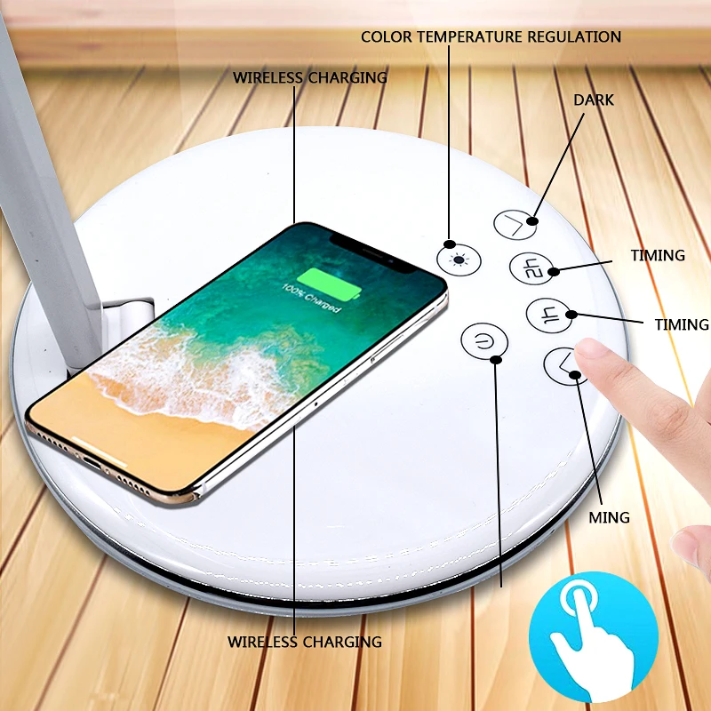 2 In 1 LED Desk Lamp Qi Wireless Charger 10W for iPhone 11 X XS XR 8 Night Light Desktop Fast Charg