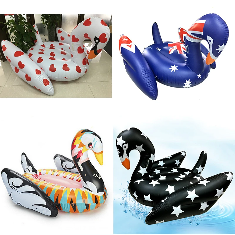 

190cm Giant Pool Float Inflatable Colorful Swan Swimming Ring USA Flag Star Heart Printing Air Mattress Beach Mat Water Pool Toy