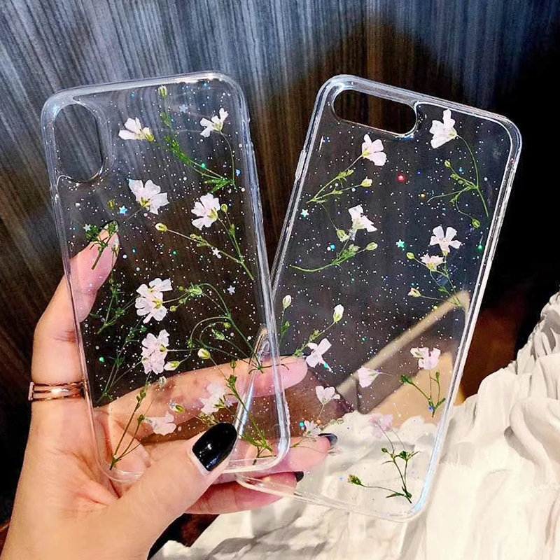 Clear Phone Cases For iPhone X Fashion Real Dried Flower Cases For iphone 6 6S 7 Plus Floral Back Cover For iPhone 8 Plus Fundas (3)