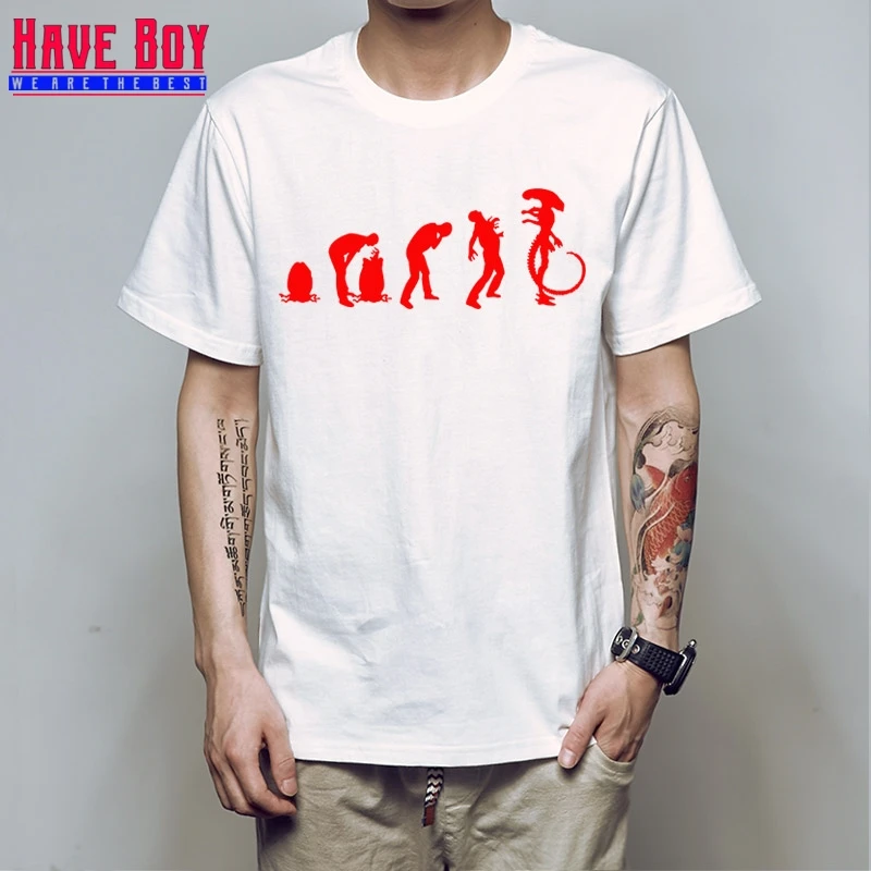 У мальчика для мужчин Эволюция инопланетянина Футболка Лето Прохладный печатных короткий рукав хлопок Эволюция футболки для мужчин HB317 - Цвет: white red