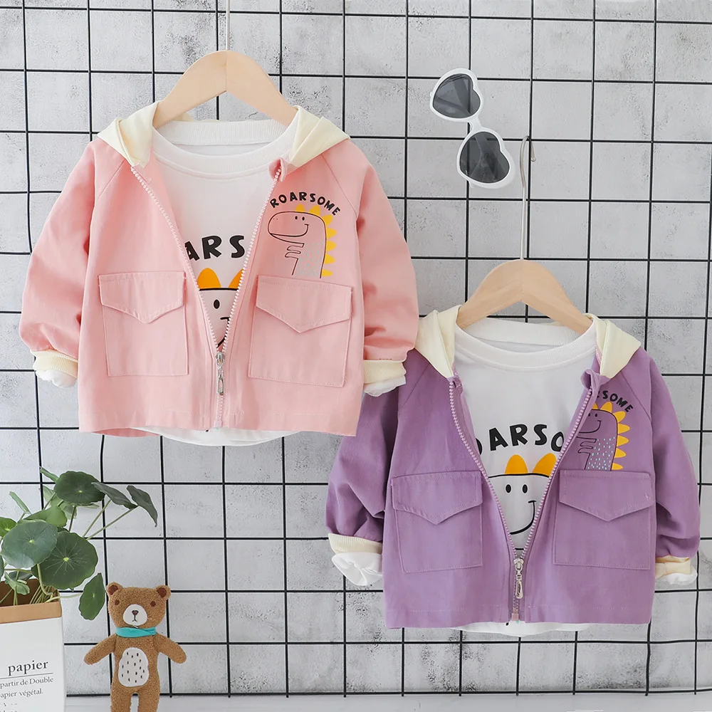 

Fashion new style dinosaur casual hood jacket children girl boys fall coats