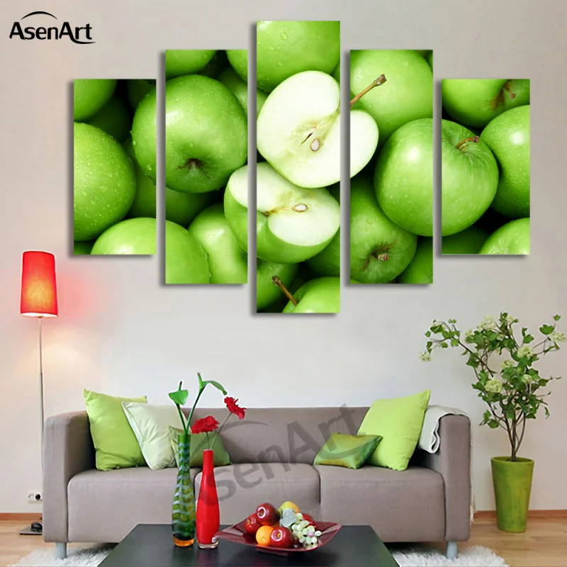 5 paneles arte manzana verde imagen moderna fruta pintura al óleo para  cocina pared decoración lienzo impresiones arte sin marco|fruit paintings  for kitchen|painting for kitchenfruit paintings - AliExpress