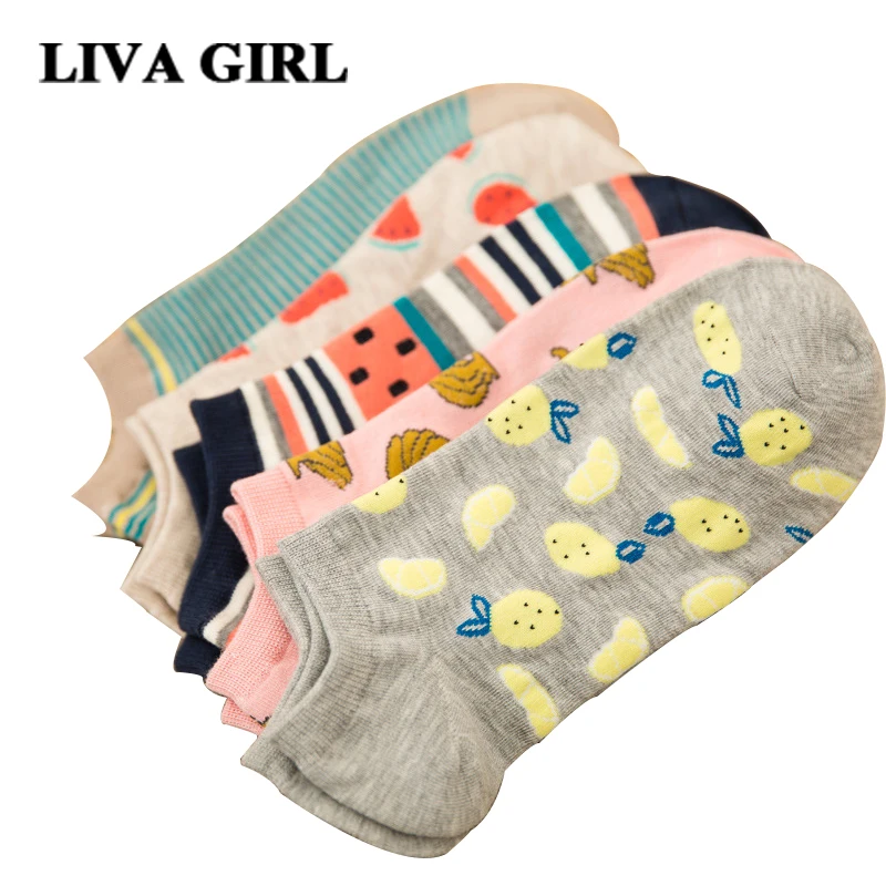 

Liva girl women socks Cotton 100% cute 5 pairs winter warm elastic short socks girls female Striped deodorant breathable kawaii