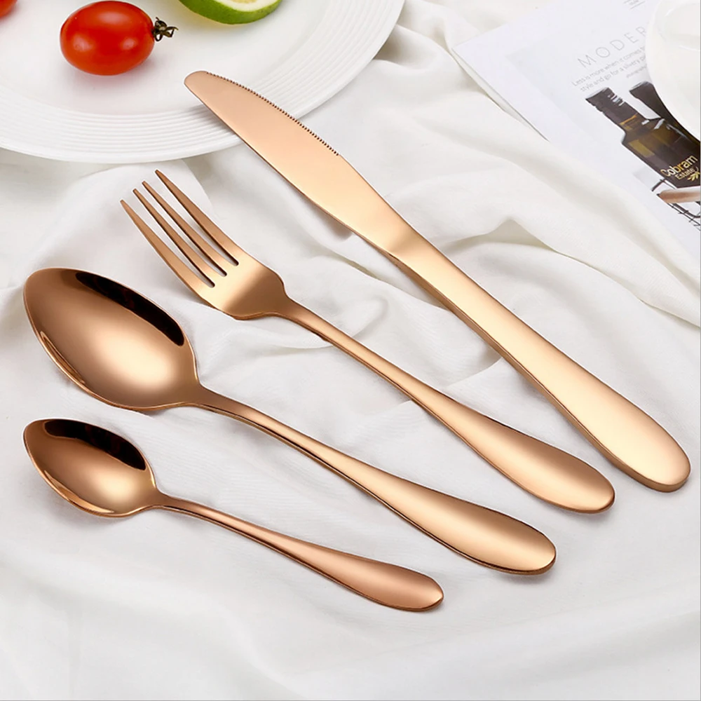 High End Cutlery 4 Set Rose Gold Stainless Steel Dinnerware Knife And 