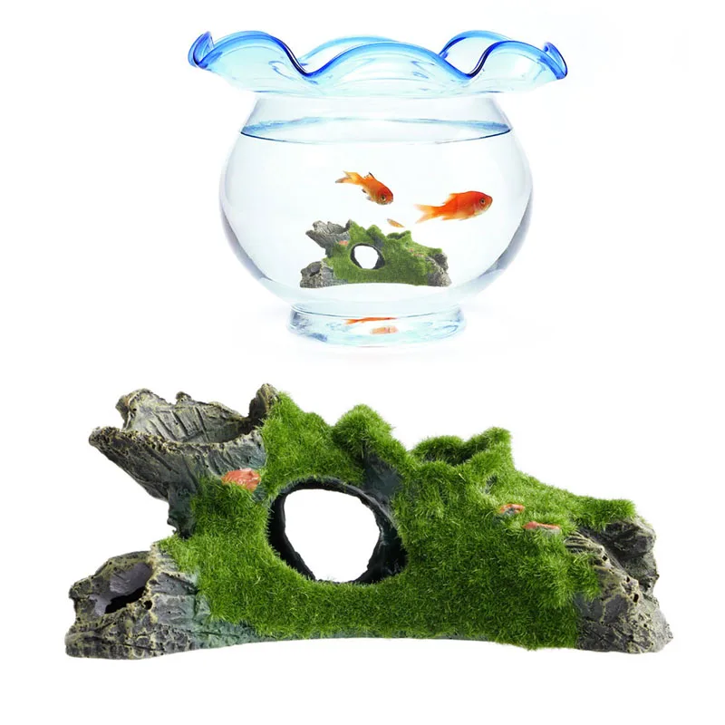 

Aquarium Tree House Decor Mountain View Moss Fish Tank Ornament Decoration New