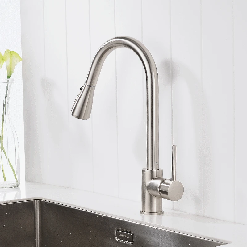 FLG Single Handle Kitchen Faucet Mixer Pull Out Kitchen Tap Single Hole Water Tap Cold and Hot Water Mixer torneira cozinha  
