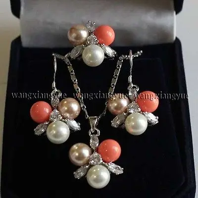 

South sea Shell Pearl Earrings /Ring / Necklace Pendant Set>>18K gold plated watch wholesale Quartz stone CZ crystal KU678 NH6