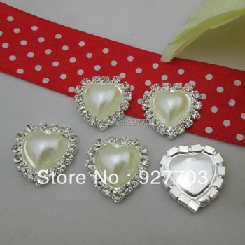 

(CM585 18mm) 50pcs Heart Ivory Pearl Flatback Button Rhinestone Embellishments DIY Craft Silver Tone