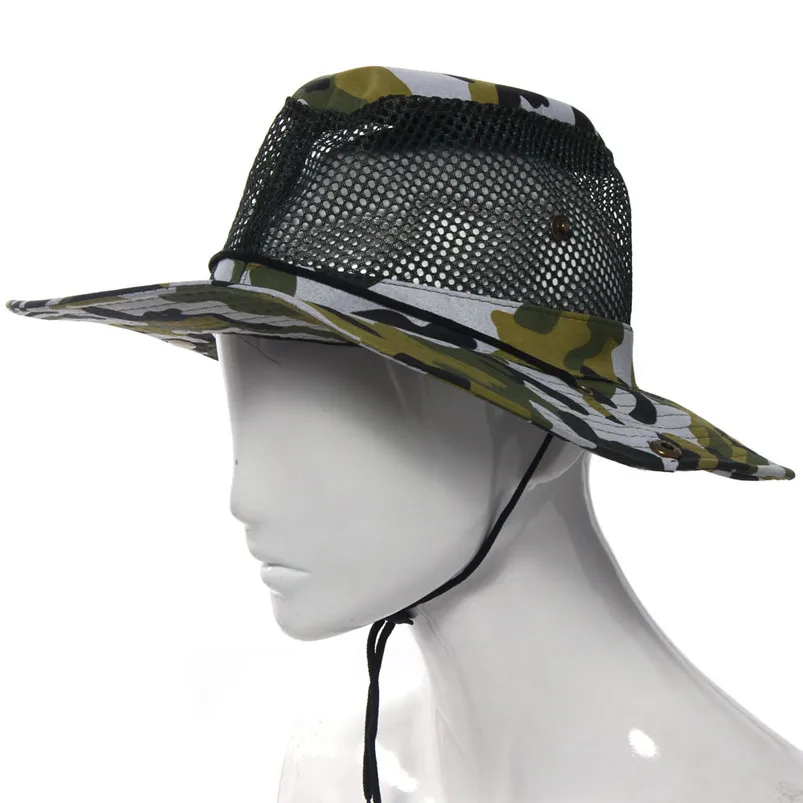 Outdoor Sunhat Mesh Sunshade Fishing Bucket Hat Camouflage Cap Men Fishmen Bucket Hat #4A27 (3)