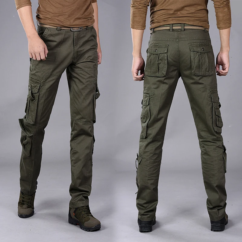 

2019Men's Plus Size Multi-Pocket Overalls Cargo Pants Tactical Commandos Styles Loose Full Length 5 Colors Male Casual Trousers