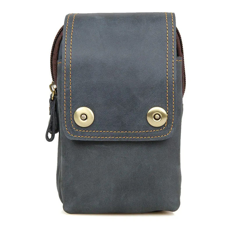 

Genuine Cow Leather Fashion Portable Bag Men's Phone Case Bag Blue Waist Bag 5003K