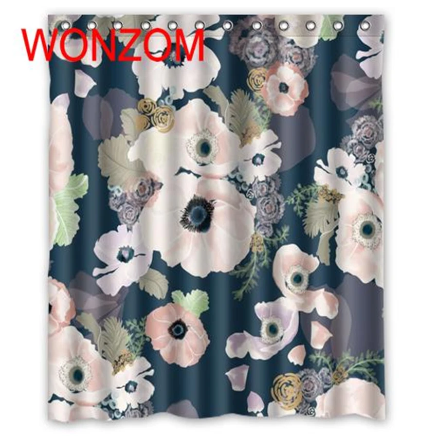

WONZOM Modern Polyester Waterproof Elegant Flower Shower Curtains For Bathroom Fabric Bath Curtain With Hooks Gift Home Decor
