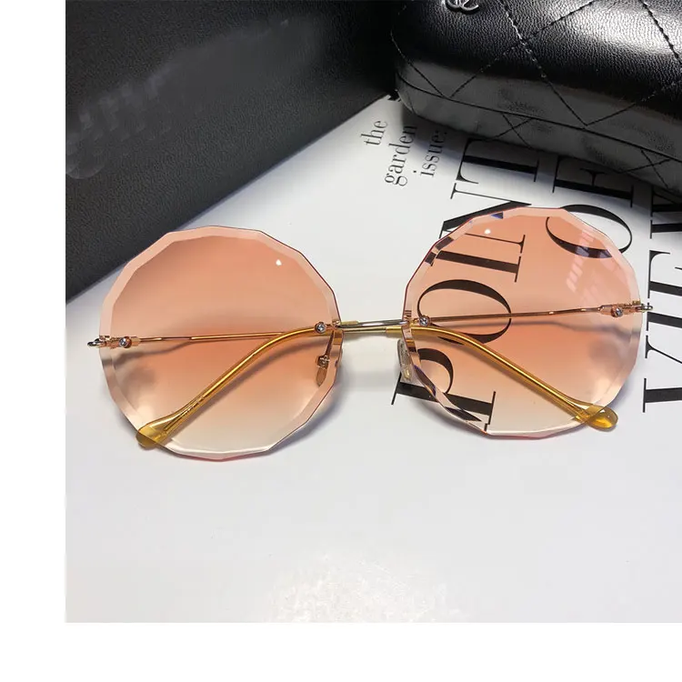 Круглые Солнцезащитные очки для женщин, большие очки,, градиентные, коричневые, розовые, без оправы, солнцезащитные очки для женщин, подарок, uv400