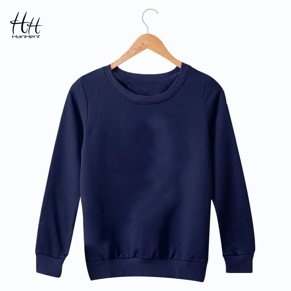 HanHent Fashion Solid Color Sweatshirts Women Men Round Collar Pullover