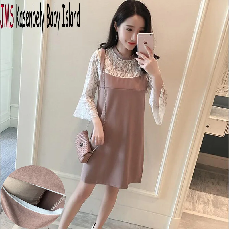 

JMS Kasenbely Summer Pregnancy Lace Dress Three Quarter Maternity Clothes Blouse Nursing Dress Breastfeeding Vestido for Mother