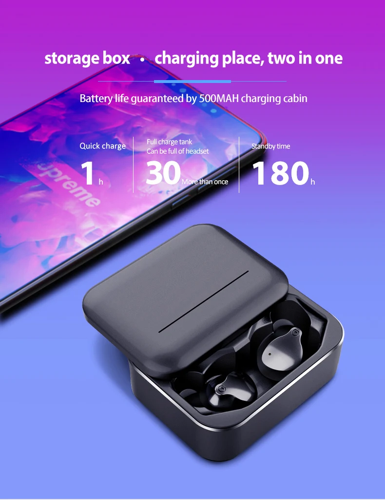 Femperna Bluetooth наушники отпечатков пальцев Touch 5,0 3D стерео Беспроводная гарнитура с 3200 мАч зарядная коробка Спортивная шумоподавление