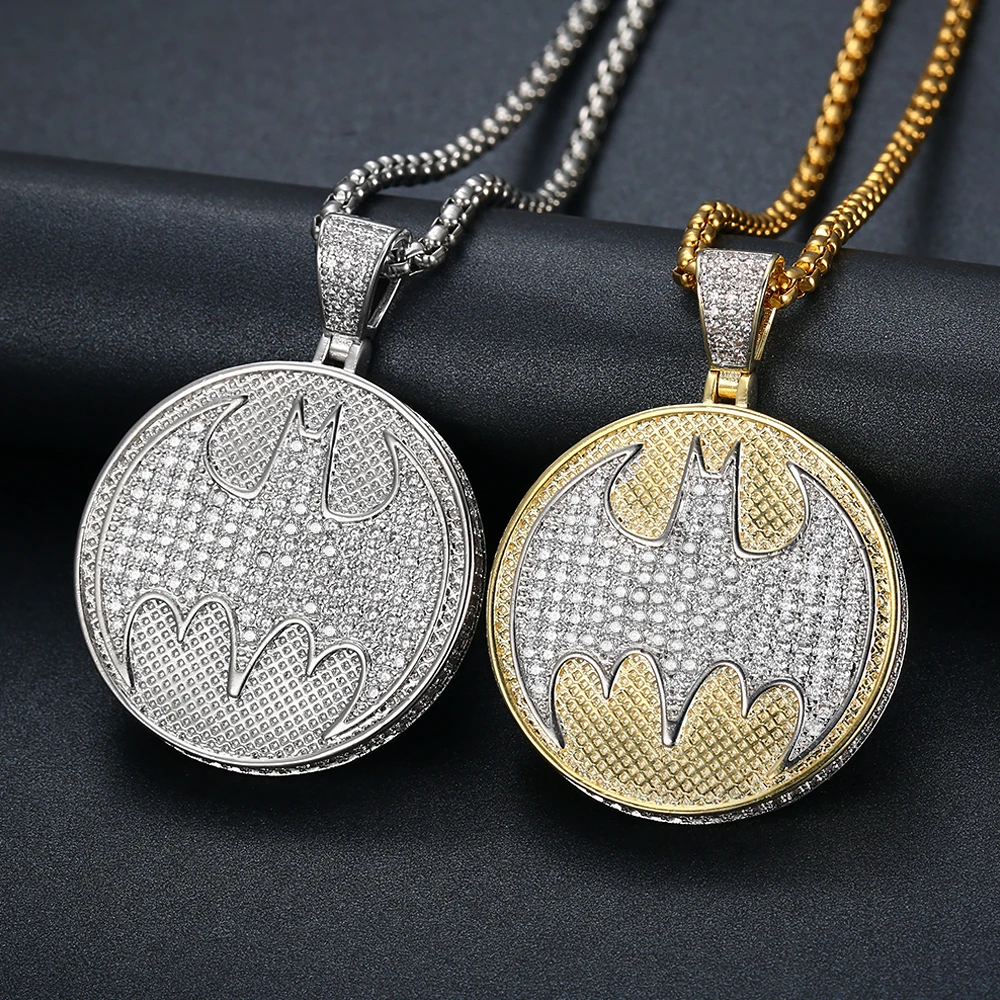 

Men's Iced Out Batman Figure Pendant Necklaces Hiphop Bling Cubic Zircon Chains High Quality Gold Silver Jewelry Gifts