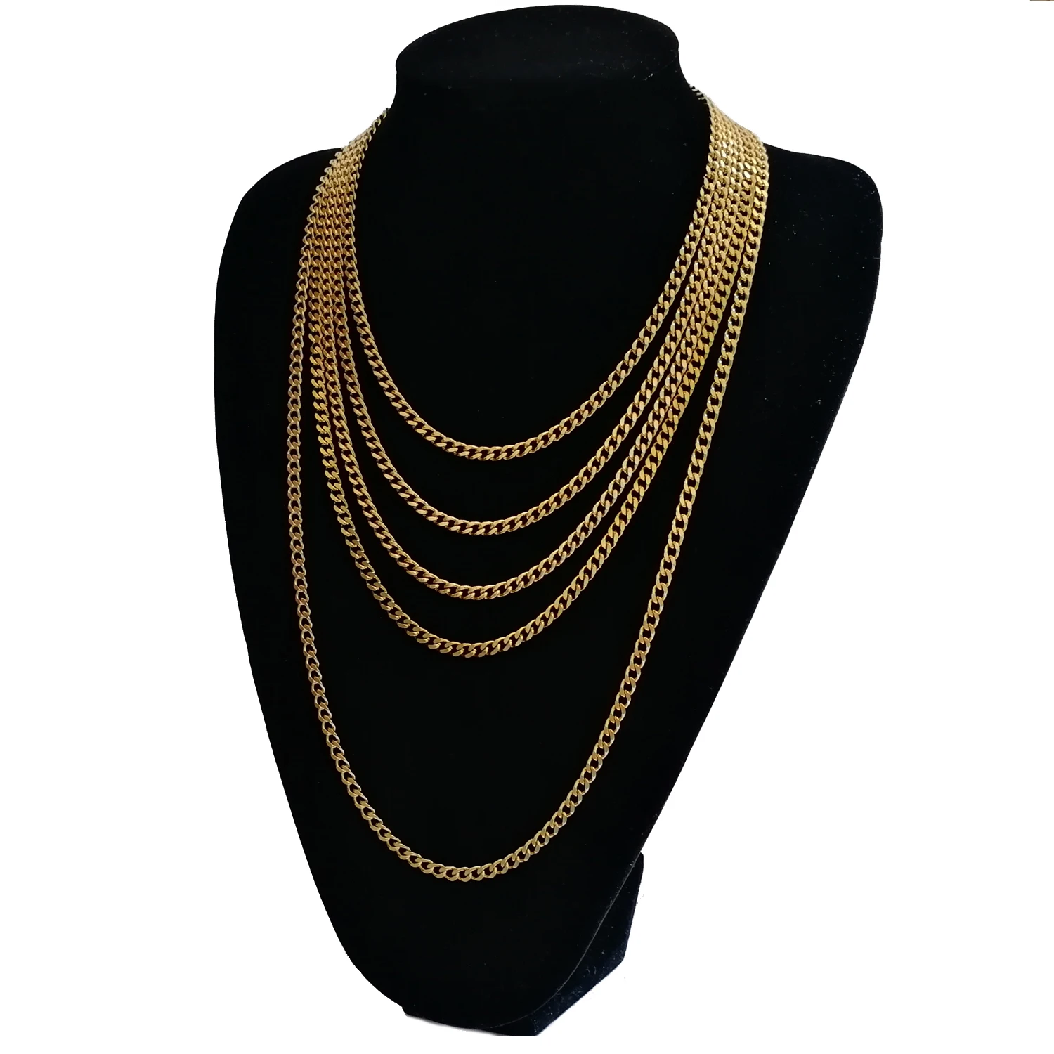 

Stainless Steel Cuban chain 5mm 18" 20" 22" 24" 30" Gold Silver Color Hip Hop Chain Necklace for men women N666