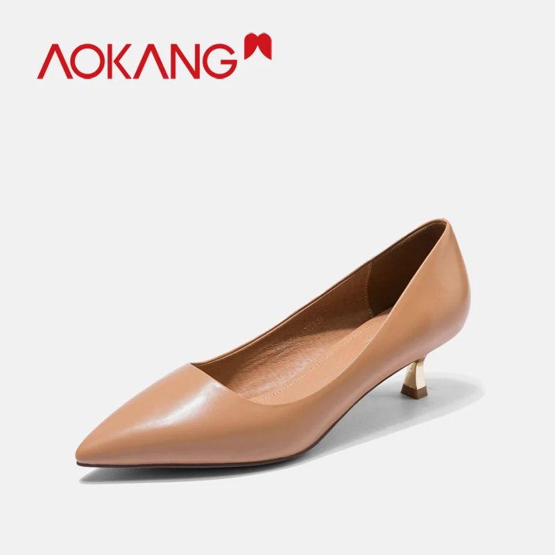 AOKANG/2019 г. женские туфли лодочки женская обувь из натуральной кожи на высоком
