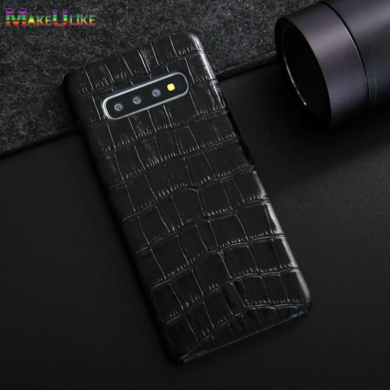 

MAKEULIKE Genuine Leather Case For Samsung Galaxy S10 Plus Cover Alligator Luxury Hard Phone Back Case For Samsung S10 Plus Case