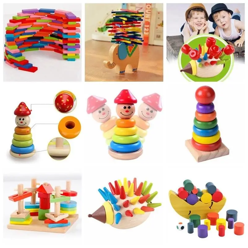 Игрушки BabyToddler деревянный тетрис головоломка укладка игра Дети деревянная