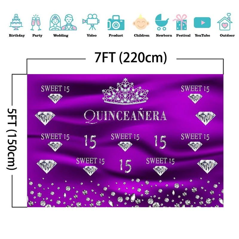 Neoback Quinceanera Purple Backdrop Sweet 15 Birthday Party