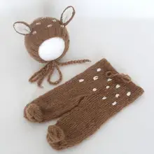 Рождественский наряд для новорожденных с оленем, шапочка и комбинезон, вязаный ангорковый Детский комбинезон с оленем, шапочка для младенца, реквизит для фотосъемки