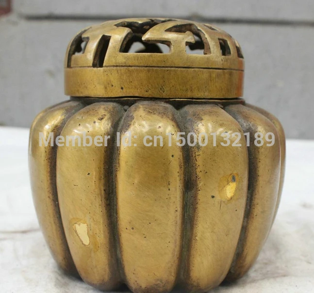 

xd 0051 Chinese Culture Handmade Brass Bronze Statue Pumpkin incense burner Sculpture