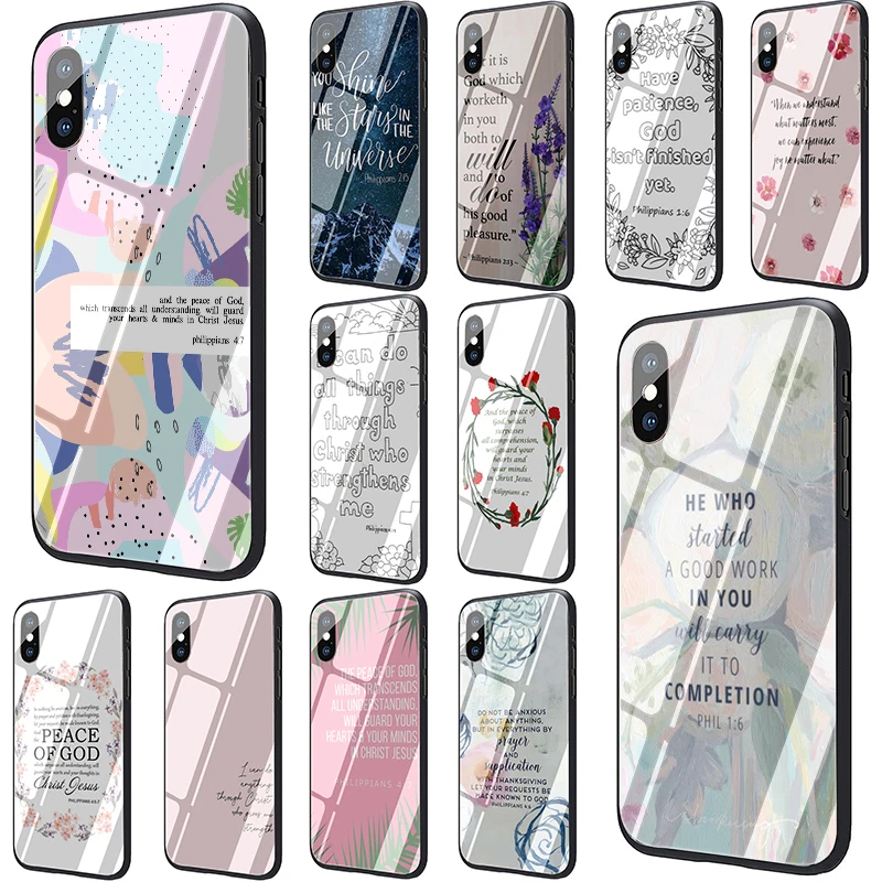 

Bible verse Philippians Jesus Christ Christian Tempered Glass Phone case for iphone 5 5s SE 6 6s 7 8 Plus X XR XS 11 Pro Max