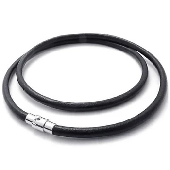 

Stainless steel magnetic clasp armor chain leather cord necklace, Black - 4mm wide - 75cm long
