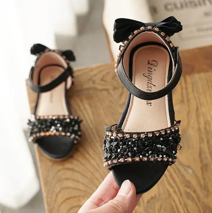 Summer Children girls Crystal bling shoes Girls princess Shoes Flat dance Shoes pink black sliver 21-36 TX07