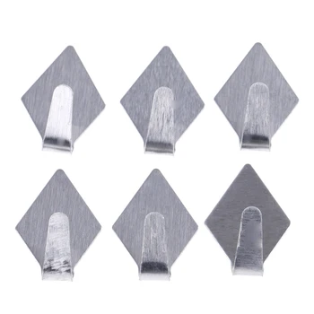 

6PCS Silver Self Adhesive Hook Stainless Steel Door Hooks For Hanging Home Kitchen Wall Door Holder Hanger For Bathroom