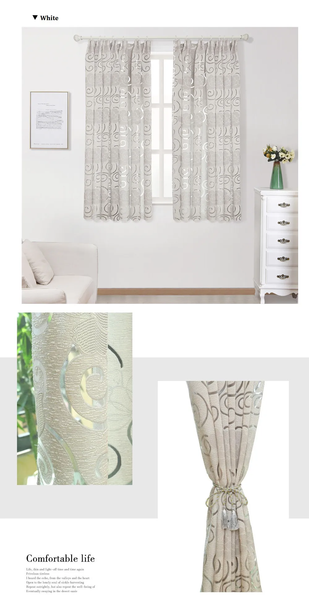LOZUJOJU Double Color Curtains Ready Made Drapes for Bedroom Windows  Floral Jacquard European Style Semi Shade Fabric Thick (1)