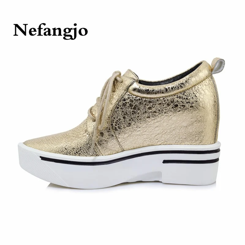 

Nefangjo 2018 autumn women flats shoes flat platform lace up casual genuine leather sneakers women fashion women shoes