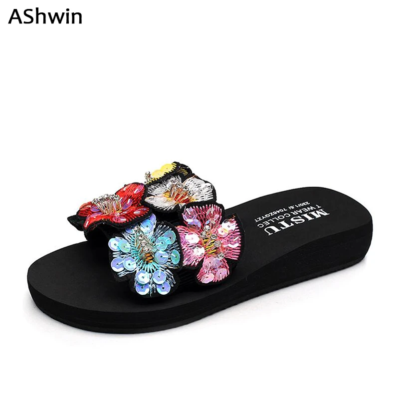 AShwin, zapatillas hawaianas, de flores para mujer, zapatos de verano para mujer, sandalias, zapatos de plataforma de cuña, Chanclas de playa bohemias|hawaii slippers|womans slippers ladywomen slippers - AliExpress
