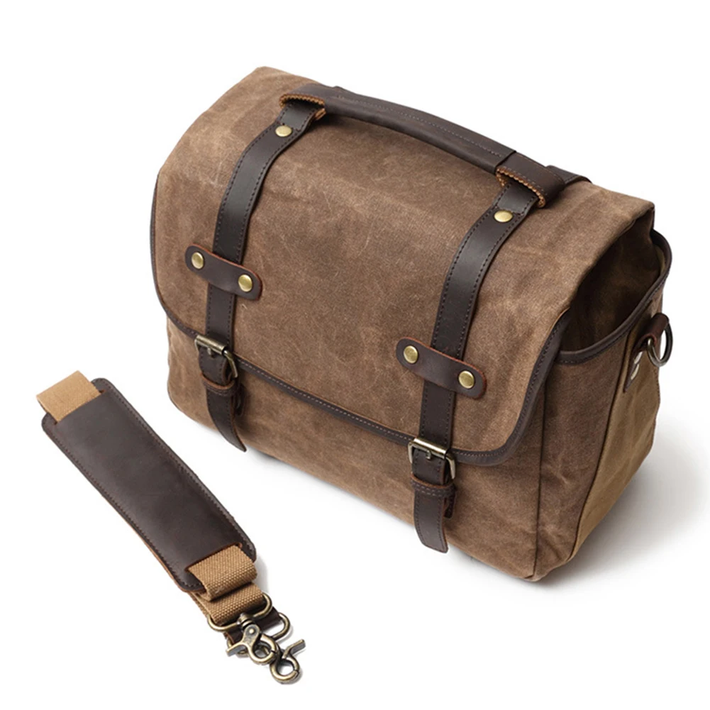 

Laptop Satchel Briefcase Oil Wax Notebook Vintage Men Messenger Bag Breathable Canvas Zipper Computer Retro Waterproof Work