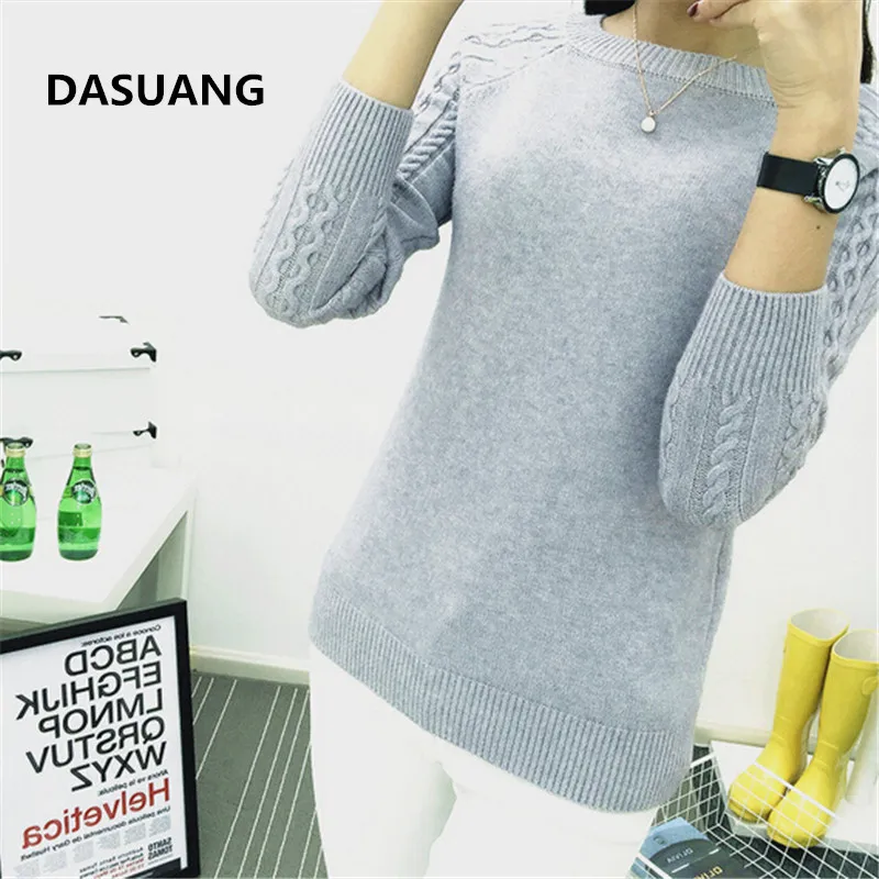 DASUANG Sweaters Women 2018 Winter O-neck Long Sleeve Pullovers Knitted Sweater Female Warm Tops D056 | Женская одежда