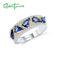 Santuzza, серебряные кольца для женщин, кольцо с голубым кристаллом, кольцо с кубическим цирконием AAA, кольца из чистого 925 пробы серебра, вечерние ювелирные изделия