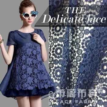 

115cm wide milk silk water soluble fashion super soft blue clothes dress lace fabric