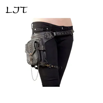 

LJT 2018 Hot Steampunk Retro Motorcycle Bag Women Shoulder Messenger Bag Punk Holster Protected Purse Lady Waist Fanny Leg Bag