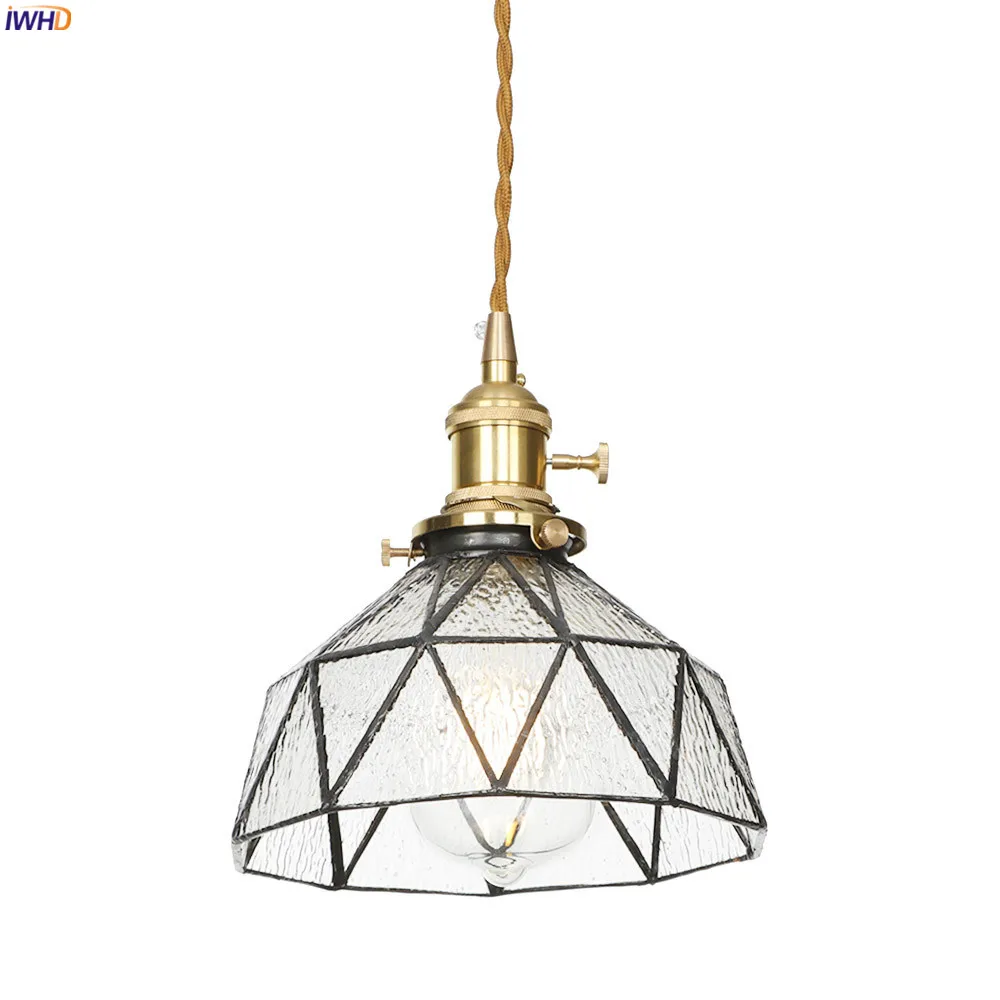 IWHD American Country LED Pendant Lamp Dinning Living Room Light Nordic Style Star Copper Glass Pendant Lights Fixtures Hanglamp